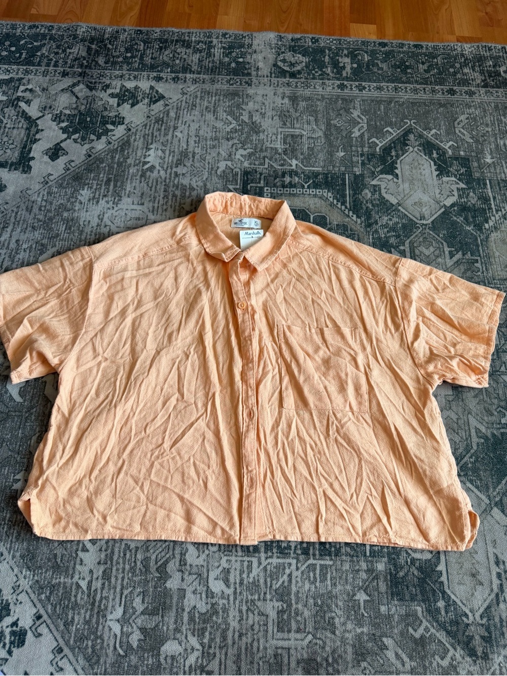 Hollister women’s Short-Sleeve Button-Down Shirt linen blend cropped size XL